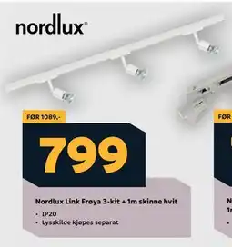 Megaflis Nordlux Link Frøya 3-kit + 1m skinne hvit tilbud