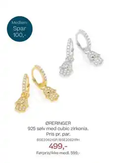 Bjørklund Øreringer 925 sølv med cubic zirkonia. pris pr. par. tilbud