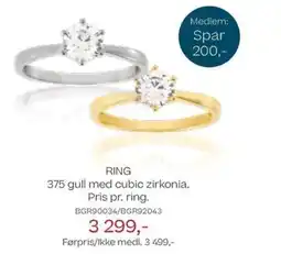 Bjørklund Ring 375 gull med cubic zirkonia. pris pr. ring. tilbud