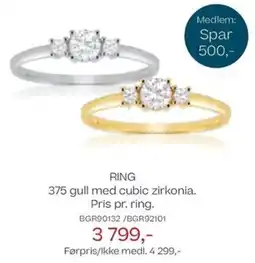 Bjørklund Ring 375 gull med cubic zirkonia. pris pr. ring. bgr90132/bgr92101 tilbud