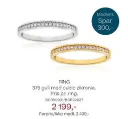 Bjørklund Ring 375 gull med cubic zikronia. pris pr. ring. tilbud