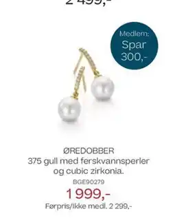 Bjørklund Øredobber 375 gull med ferskvannsperler og cubic zirkonia. tilbud