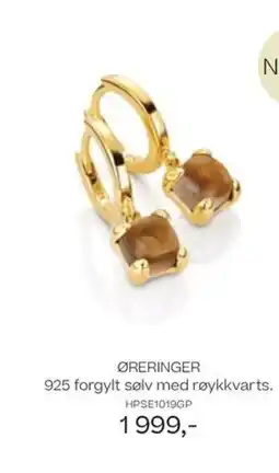 Bjørklund Øreringer 925 forgylt sølv med røykkvarts. tilbud