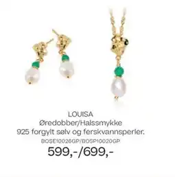 Bjørklund Louisa øredobber/halssmykke 925 forgylt sølv og ferskvannsperler. tilbud