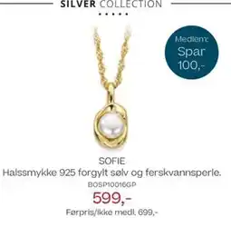 Bjørklund Sofie øredobber 925 forgylt sølv og ferskvannsperler. halssmykke 925 forgylt sølv og ferskvannsperle. tilbud