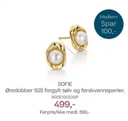 Bjørklund Sofie øredobber 925 forgylt sølv og ferskvannsperler. halssmykke 925 forgylt sølv og ferskvannsperle. tilbud
