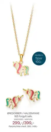 Bjørklund ØREDOBBER/HALSSMYKKE 925 forgylt sølv. MSE10083/MSP1024 tilbud