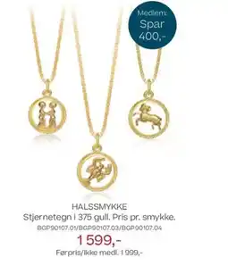 Bjørklund Halssmykke stjernetegn i 375 gull. pris pr. smykke. tilbud