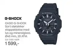 Bjørklund G-SHOCK CASIO G-SHOCK Sort støtsikker stoppeklokke med lys og mineralglass. 046 mm, 20 ATM. tilbud