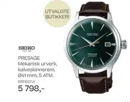 Bjørklund Seiko presage mekanisk urverk, kalveskinnsrem. 041 mm, 5 atm. srpd37j1 tilbud
