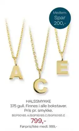 Bjørklund Halssmykke 375 gull. finnes i alle bokstaver. tilbud