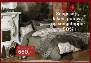Sengesett, laken, putevar og sengetepper