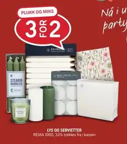 Rema 1000 LYS OG SERVIETTER tilbud
