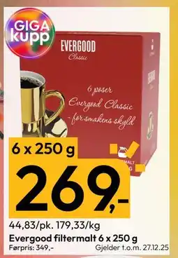Gigaboks Evergood filtermalt 6 x 250 g tilbud