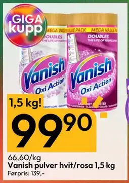 Gigaboks Vanish pulver hvit/rosa 1,5 kg tilbud