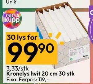 Gigaboks Kronelys hvit 20 cm 30 stk tilbud