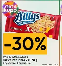 Gigaboks Billy's Pan Pizza 9 x 170 g tilbud