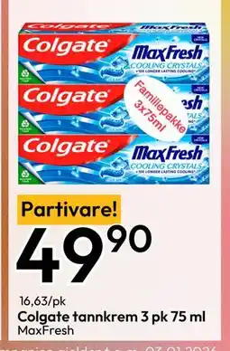 Gigaboks Colgate tannkrem 3 pk 75 ml tilbud