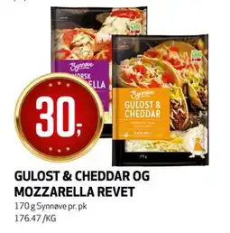 Bunnpris GULOST & CHEDDAR OG MOZZARELLA REVET tilbud