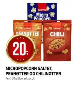 Bunnpris MICROPOPCORN SALTET, PEANØTTER OG CHILINØTTER tilbud