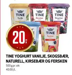 Bunnpris TINE YOGHURT VANILJE, SKOGSBÆR, NATURELL, KIRSEBÆR OG FERSKEN tilbud