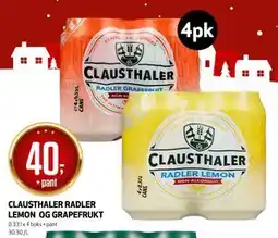 Bunnpris CLAUSTHALER RADLER LEMON OG GRAPEFRUKT tilbud