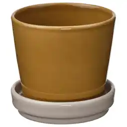 IKEA KlotlÖnn Blomsterpotte med skål, inne/ute/mørk gul lys beige, 9 cm tilbud