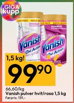 Gigaboks Vanish pulver hvit/rosa 1,5 kg tilbud