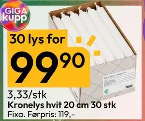 Gigaboks Kronelys hvit 20 cm 30 stk tilbud