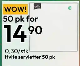 Gigaboks Hvite servietter 50 pk tilbud