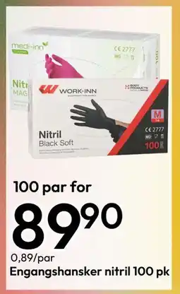 Gigaboks Engangshansker nitril 100 pk tilbud