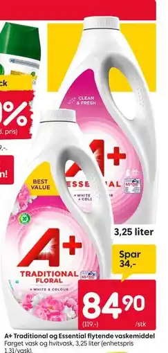 Rusta A+ Traditional og Essential flytende vaskemiddel tilbud