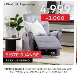 Skeidar Boston recliner tilbud