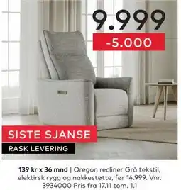 Skeidar Oregon recliner tilbud