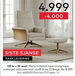 Skeidar Reno hvilestol tilbud