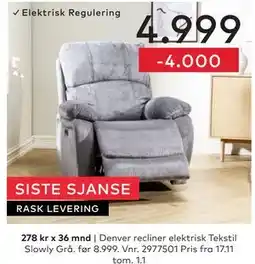 Skeidar Denver recliner elektrisk tilbud