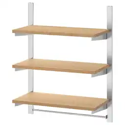 IKEA Kungsfors Skinne med hylleplater og stang, rustfritt stål/bambus tilbud