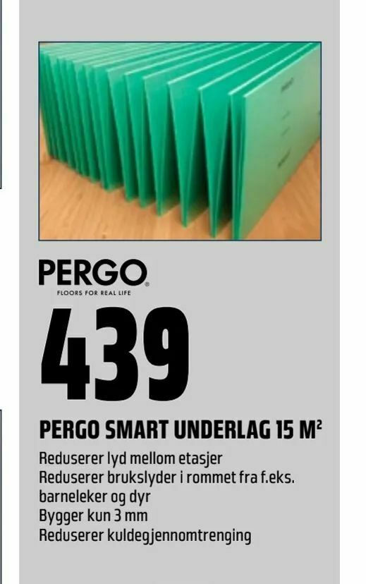 Obs Bygg Pergo smart underlag 15 m2 tilbud