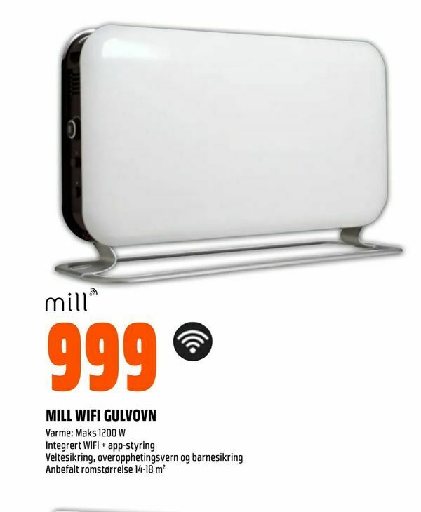 Obs Bygg Mill wifi gulvovn tilbud