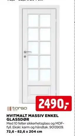 jem & fix HVITMALT MASSIV ENKEL GLASSDØR tilbud