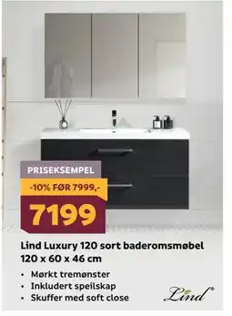Megaflis Lind Luxury 120 sort baderomsmøbel 120 x 60 x 46 cm tilbud