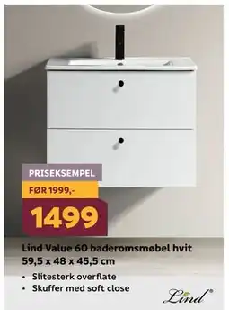 Megaflis Lind Value 60 baderomsmøbel hvit 59,5 x 48 x 45,5 cm tilbud
