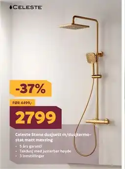 Megaflis Celeste Stone dusjsett m/dusjtermostat matt messing tilbud