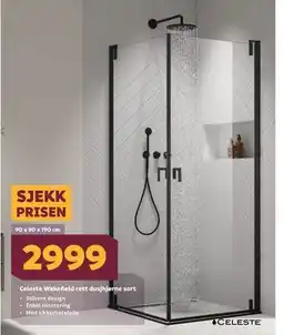 Megaflis Celeste Wakefield rett dusjhjørne sort tilbud