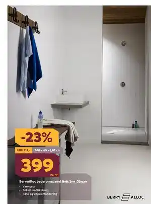 Megaflis BerryAlloc baderomspanel Hvit Snø Glossy tilbud
