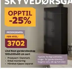Megaflis Lind Nest garderobeskap 100x220x60 cm sort tilbud