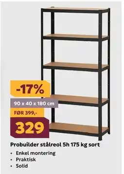 Megaflis Probuilder stålreol 5h 175 kg sort tilbud