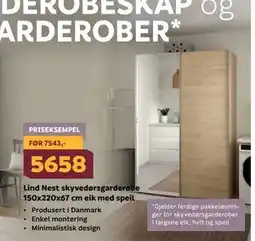 Megaflis Lind Nest skyvedørsgarderobe 150x220x67 cm eik med speil tilbud