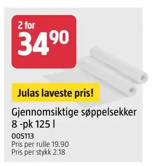 Jula Gjennomsiktige søppelsekker 8 -pk 125 l tilbud