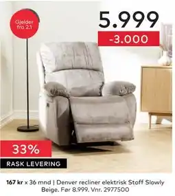 Skeidar Denver recliner elektrisk tilbud